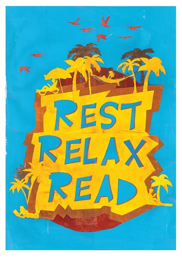 Rest, Relax, Read by Eirini Fokas . Eirini is an Artist and freelance Graphic Designer. She graduated from the National Art School in 1999 and completed her Diploma in Graphic Design in 2010 at the Enmore Design Centre. Since then she has been a finalist in several international prizes for her hand rubbed acetone fine art prints. Eirini shies away from the use of digital technology and most of her graphic design work is created by hand.