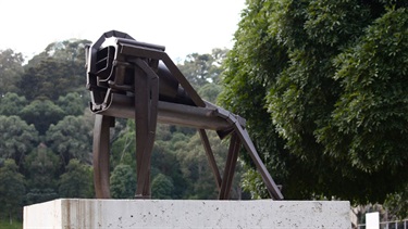 Paul Hopmeier, Lion. Trumper Park, Paddington. Acquired by the Trust. Paul Hopmeier's sculptures are inspired by works of art going back over three millennia, grappling with the physical matter of this quality and its production, as well as its possibility in contemporary sculpture. Design is the complete opposite of sculpture. Design is precise, planned and resolved, whereas a sculpture is quite unpredictable. Making sculpture involves continuous feedback, where the processes of looking, thinking and doing are all contributing to the end result in an unconstrained and spontaneous way.