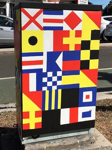 Alexandra Connelley's 'Rose Bay Ferries Maritime Flags'. O'Sullivan Road/New South Head Road, Rose Bay.