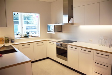 Open servery hatch to Event Space B as viewed from Kitchen