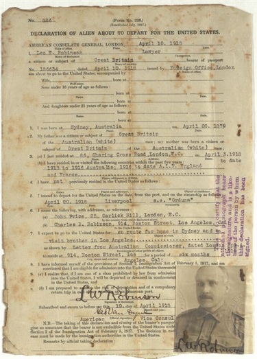 Declaration on departure for the US