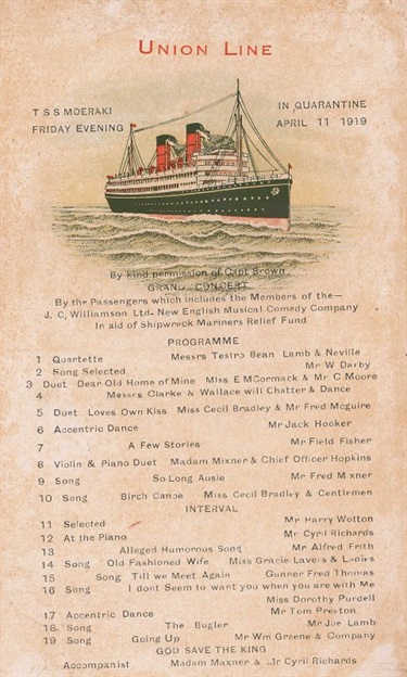 Program flyer from the SS Moeraki
