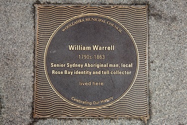 Bronze plaque for William Warrell, near the entry to the Rose Bay Ferry Wharf on New South Head Road, Rose Bay