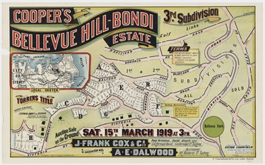 Sales plan for the third subdivision of the Cooper's Bellevue Hill-Bondi Estate offered for sale in 1919.  Image: From the collections of the State Library of New South Wales  c028640005