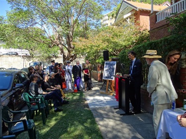 Guests at the plaque unveiling for E A ‘Douglas’ Watson at 39 Etham Avenue