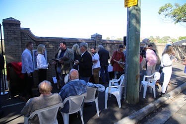 Plaque unveiling - World Heavyweight Championship title fight 1908 - Guests near the site of the Sydney Stadium (demolished), Rushcutters Bay