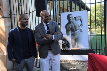 Plaque unveiling - World Heavyweight Championship title fight 1908 – Joseph Sarkodie, plaque nominator and James White, guest speaker