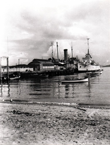 Naval ship moored at Watsons Bay wharf during World War 2