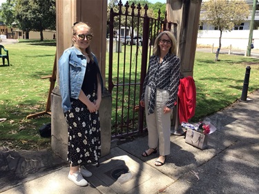 Susan Ellis and Elizabeth Noble, Monty's great granddaughter and granddaughter, with the newly unveiled plaque