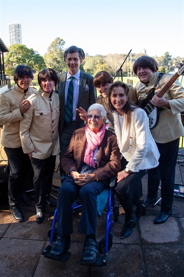 Members of the band 'Beatle Magic' with Cr Anthony Marano, Mayor of Woollahra Cr Susan Wynne and Bob Rogers OAM (centre)