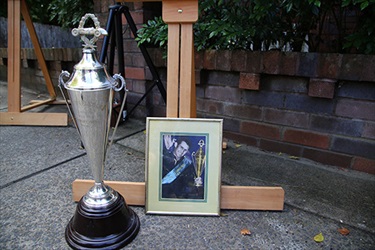 Rob Sibson supplied trophies won by Jeffery as well other memorabilia to be displayed at the unveiling