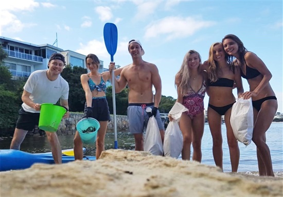 Group picking up litter