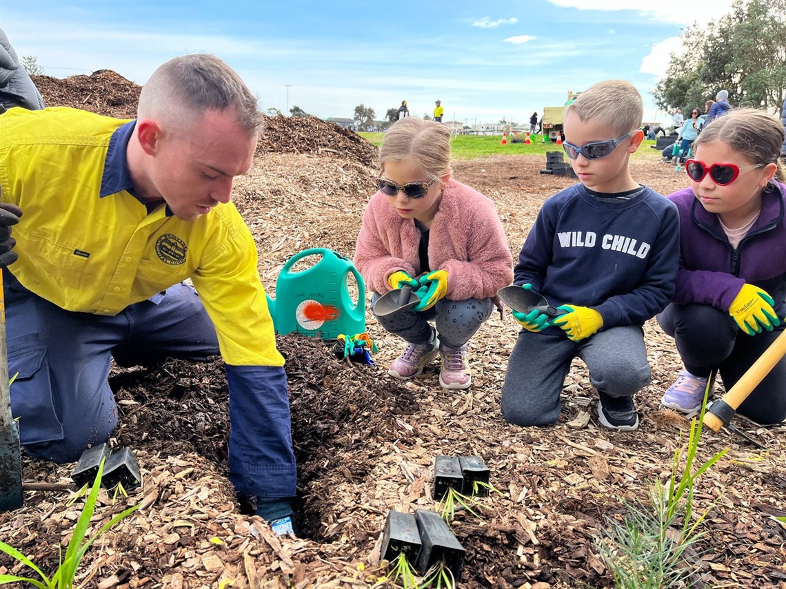 Tree day planting with kids