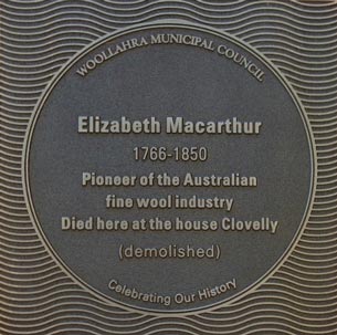 Elizabeth Macarthur plaque