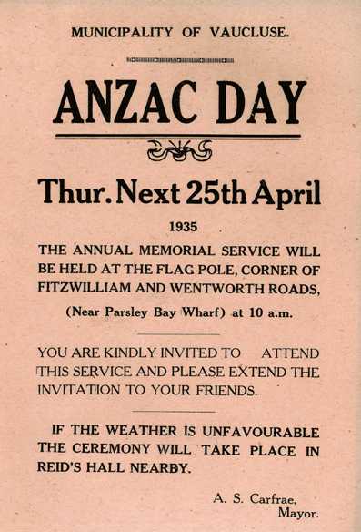Flyer for Anzac Day service