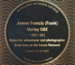 James Francis (Frank) Hurley plaque