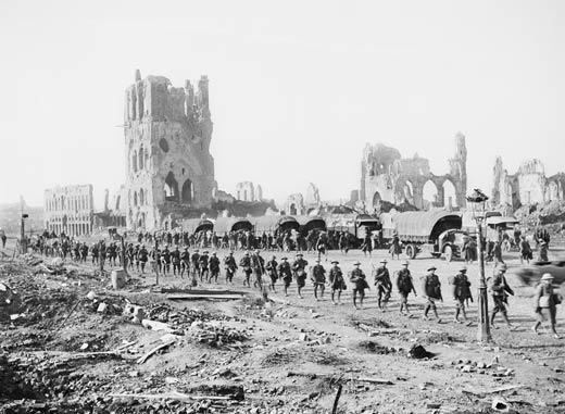 Australians on the way to take up a front line position in the Ypres Sector, Belgium