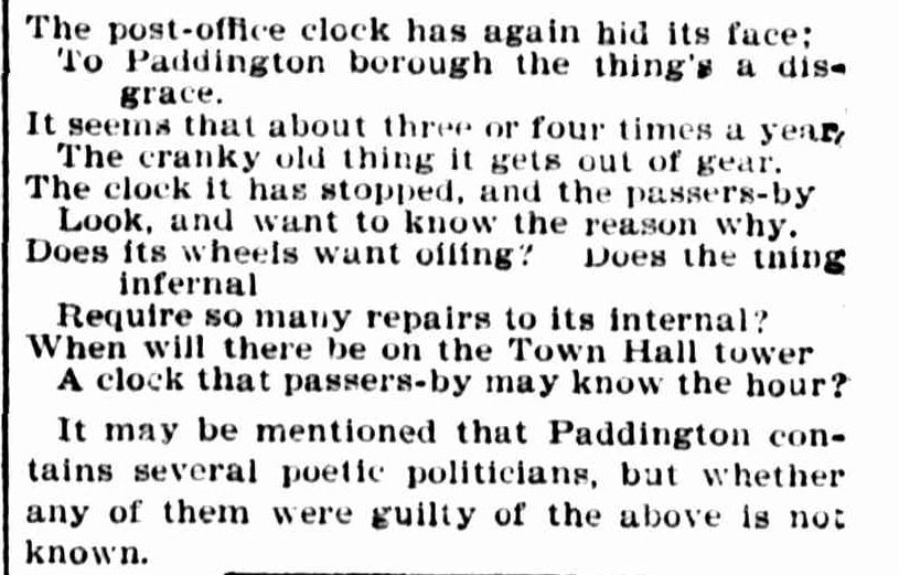 Paddington Clock The Australian Star November 26 1901 p 4
