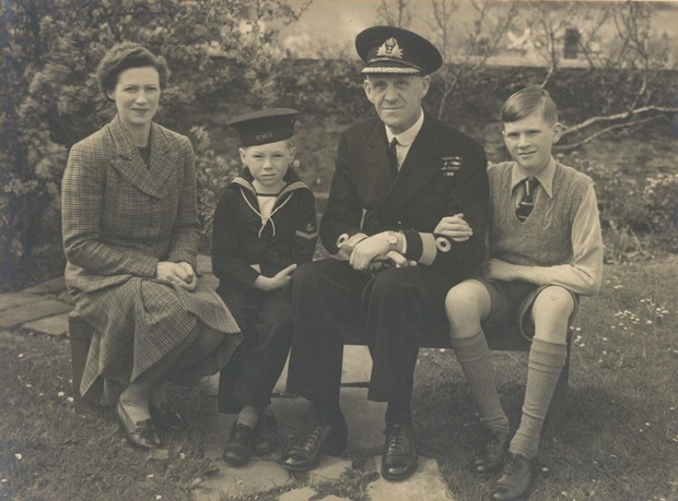Peter (far right) with (from left) his mother, brother Patrick and father Commodore A L Poland