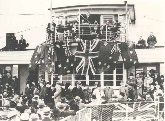 Official opening of the thrice-weekly air service to England, Rose Bay Flying Boat Base, 4 August 1938.