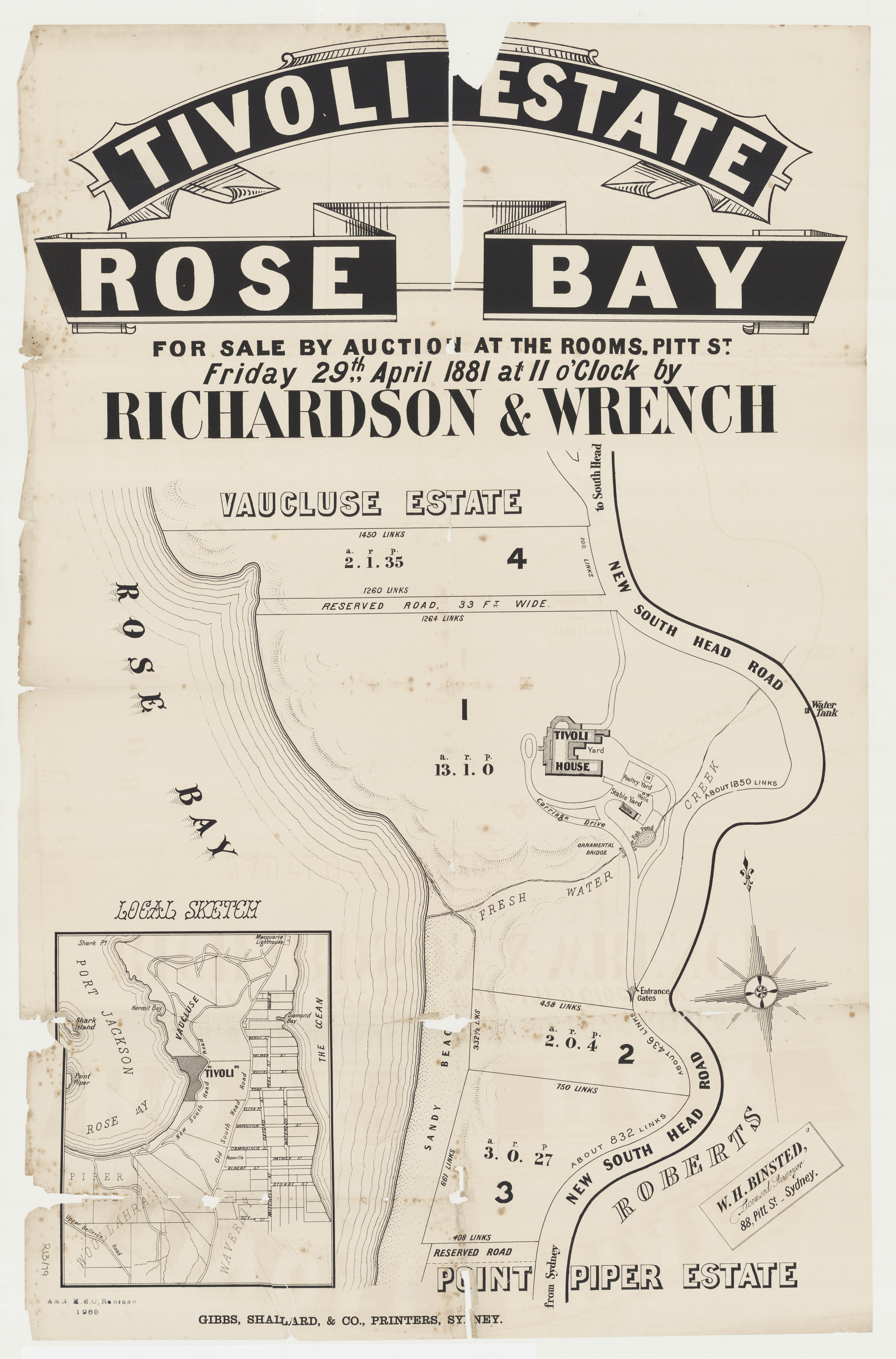 Tivoli Estate 1881 Rose Bay subdivision plans