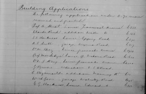 Photograph of handwritten building applications