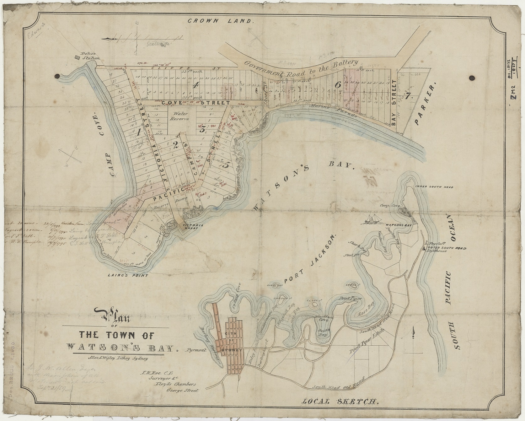 Plan of the town of Watsons Bay c1857. From the collections of the State Library of New South Wales Ref: FL3712591