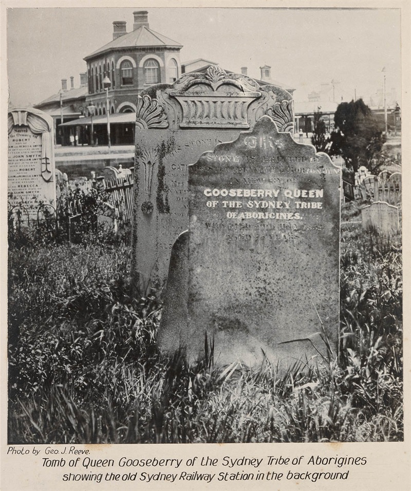 Headstone of Queen Gooseberry of the Sydney Tribe of Aborigines / Geo. J. Reeve. Royal Australian Historical Society SLNSW FL3190237