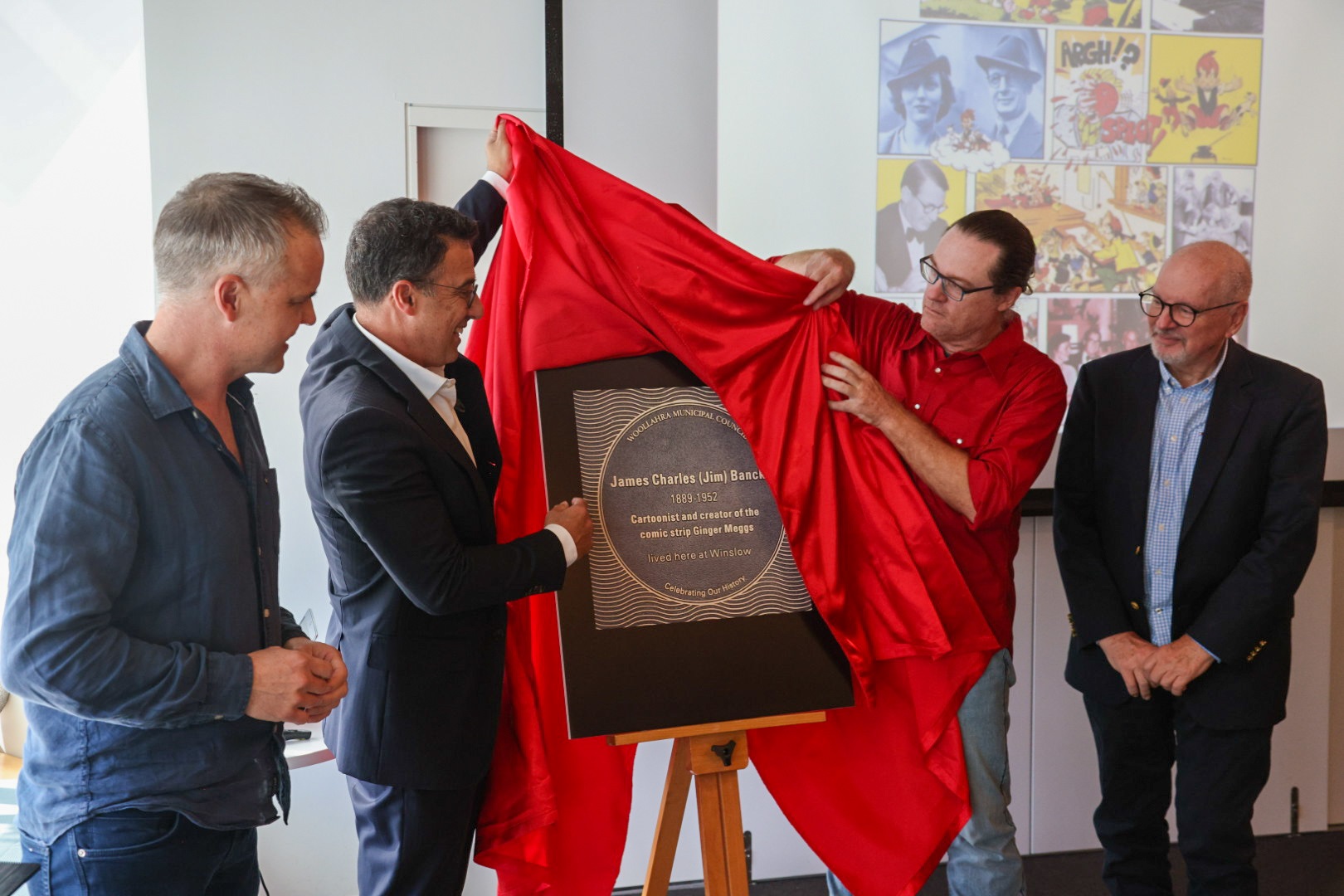 Plaque for James Charles Bancks installed in Wentworth Place, Point Piper. Tristan Bancks (Gt-gt Nephew of James Bancks and Guest Speaker), Cr Richard Shields, Erin Free and Graham Humphrey (joint nominators). 