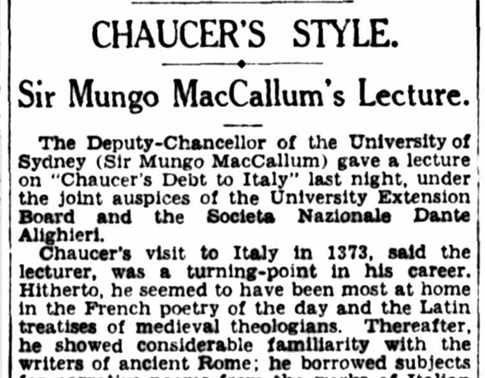 Chaucer's Style Sir Mungo MacCallum's Lecture The-Sydney-Morning-Herald-October-29-1931