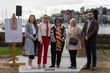 Kirsty Beller (Gujaga Foundation), Cr Sarah Swan, Auntie Maxine Ryan, Melissa Jackson (SLNSW Indigenous Engagement team) and Ashley Walker of La Perouse Local Aboriginal Land Council