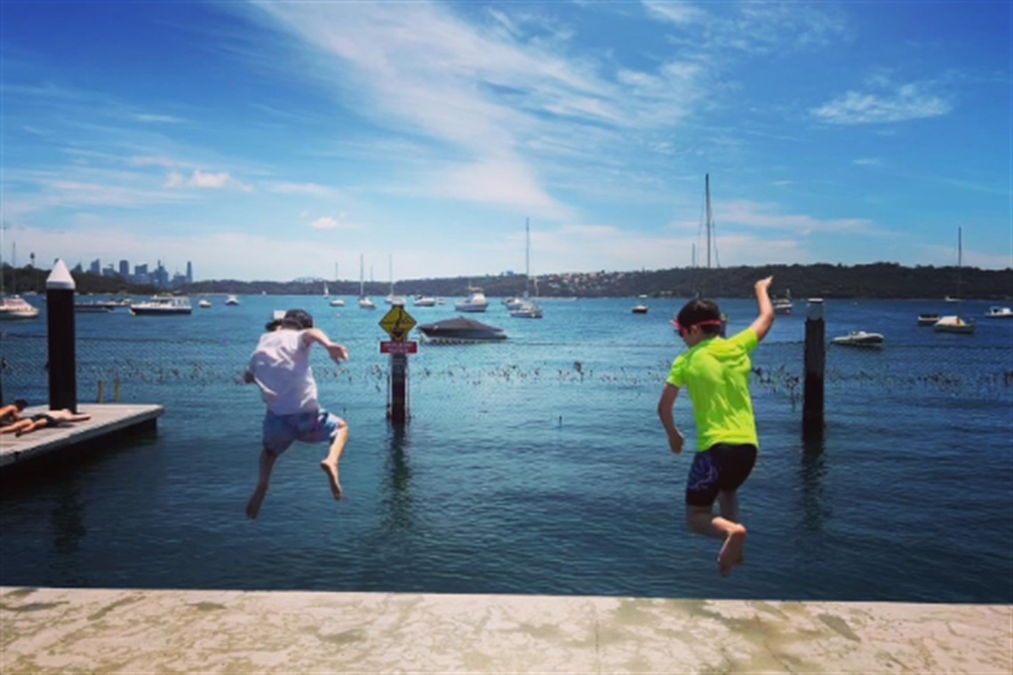 Jumping into summer at Watsons Bay Baths Pic: N. Edelstein