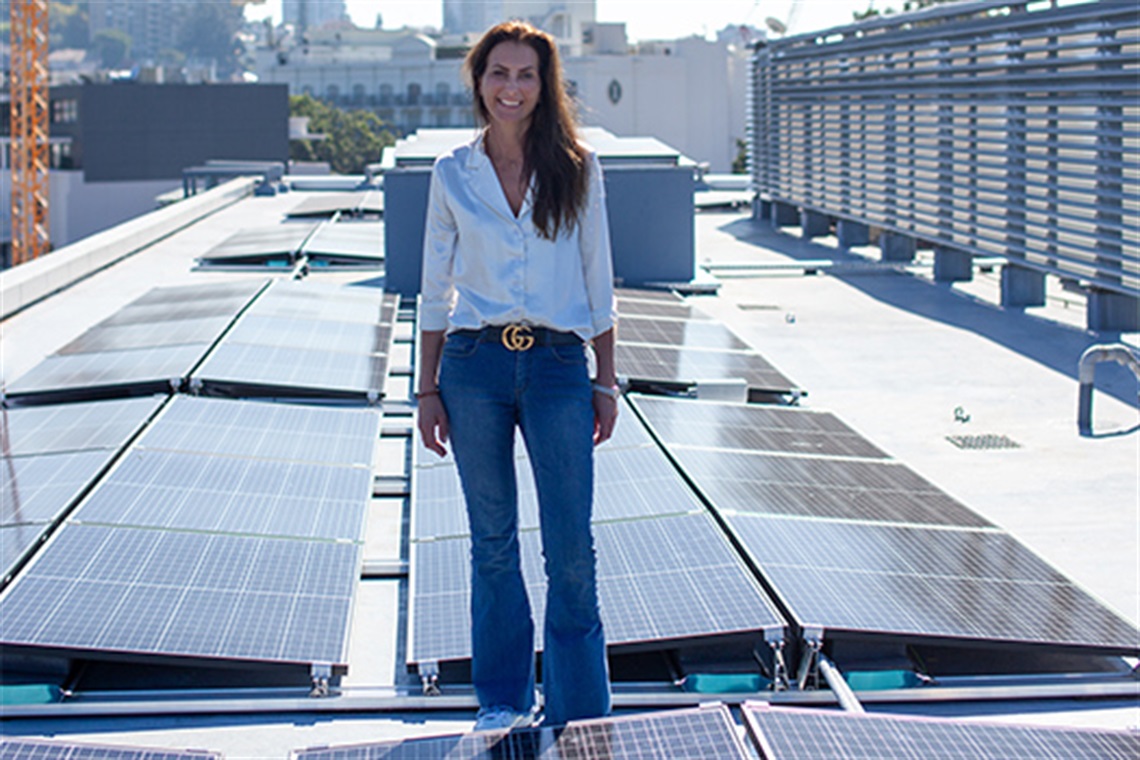 Mayor Susan Wynne checking out the new solar panels