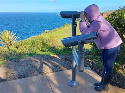woman using binoculars