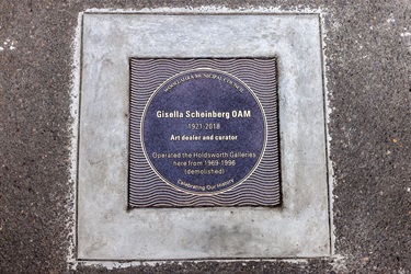 Installed plaque dedicated to Gisella Scheinberg